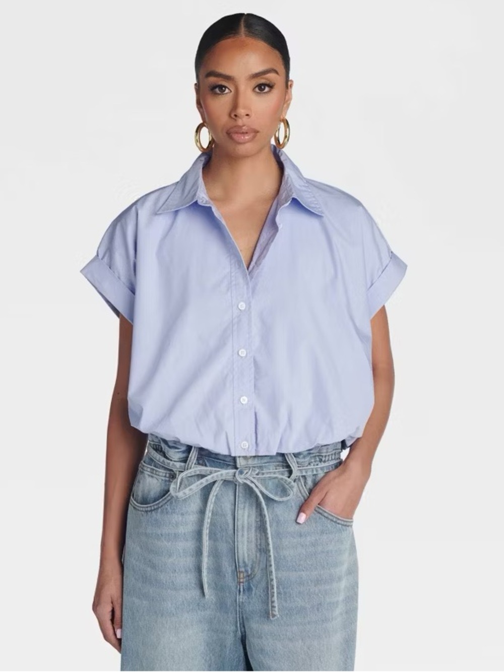 KBB by KAHLANA Women's 'The Cropped Bubble Shirt' Blue XXS